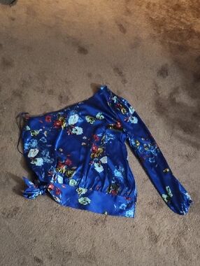 INC International Concepts Blue Floral Satin Blouse